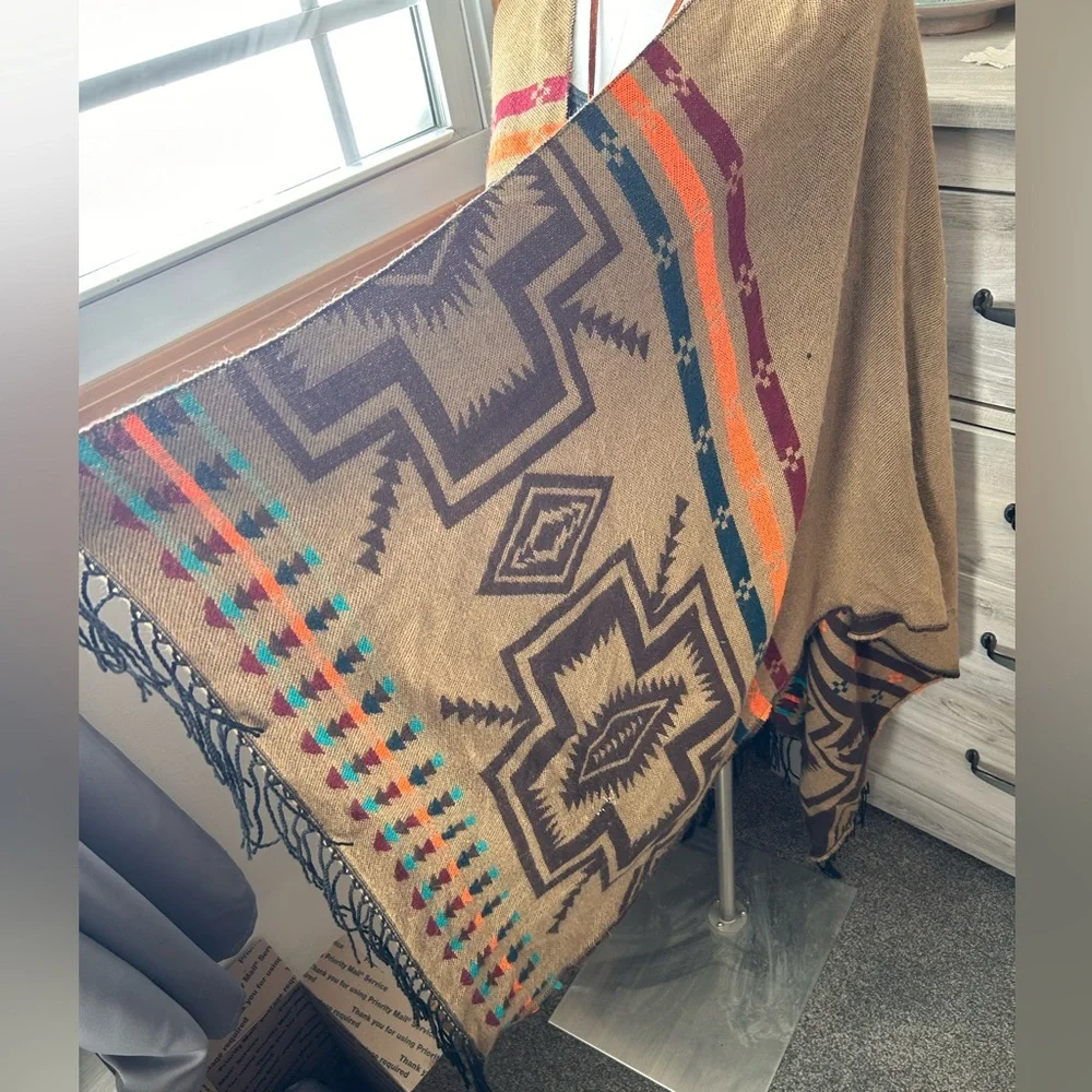 Boho-Aztec Reversible Shawl - Picture 3 of 6